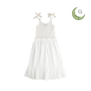 White Sleeveless Dress with Bow Straps. Swiss embroidery dress by Tocoto Vintage